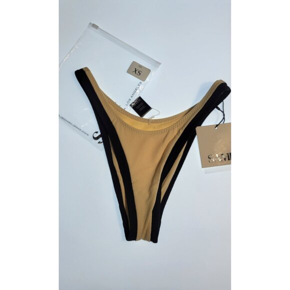 SAME Los Angeles Bottom Swim  Womens High Rise Solid Size XS Faux Suede Beige - Picture 1 of 7